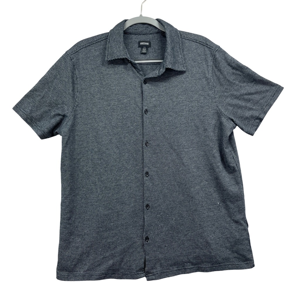 Buffalo David Bitton Button Up Shirt Mens L Black Gray Texture Camp Short Sleeve